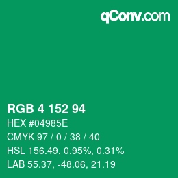 カラーコード: RGB 4 152 94 | qconv.com