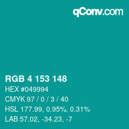 Color code: RGB 4 153 148 | qconv.com