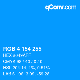 Color code: RGB 4 154 255 | qconv.com