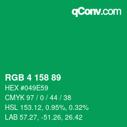 カラーコード: RGB 4 158 89 | qconv.com