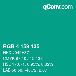 Color code: RGB 4 159 135 | qconv.com