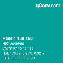 カラーコード: RGB 4 159 150 | qconv.com