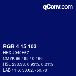 Color code: RGB 4 15 103 | qconv.com