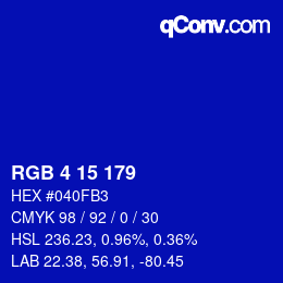 Color code: RGB 4 15 179 | qconv.com