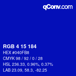 Color code: RGB 4 15 184 | qconv.com