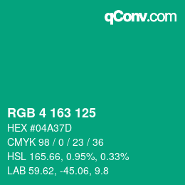 Color code: RGB 4 163 125 | qconv.com