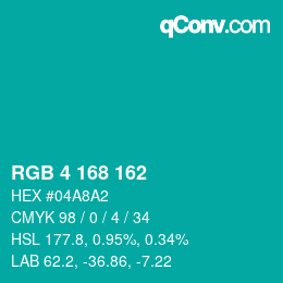 カラーコード: RGB 4 168 162 | qconv.com