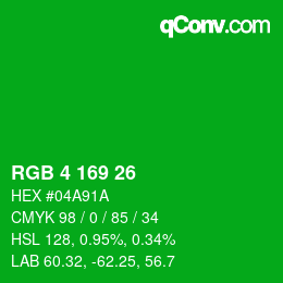 カラーコード: RGB 4 169 26 | qconv.com