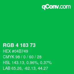 カラーコード: RGB 4 183 73 | qconv.com