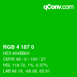 Color code: RGB 4 187 0 | qconv.com