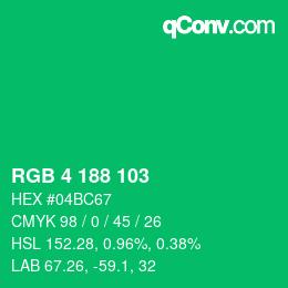 カラーコード: RGB 4 188 103 | qconv.com