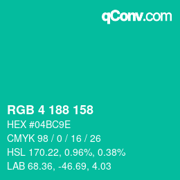 カラーコード: RGB 4 188 158 | qconv.com