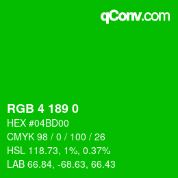 颜色代码: RGB 4 189 0 | qconv.com