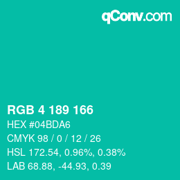 Color code: RGB 4 189 166 | qconv.com
