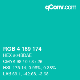 Color code: RGB 4 189 174 | qconv.com