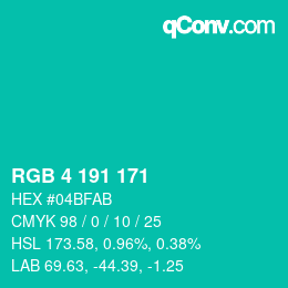 Color code: RGB 4 191 171 | qconv.com