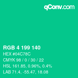カラーコード: RGB 4 199 140 | qconv.com