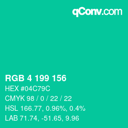 Color code: RGB 4 199 156 | qconv.com