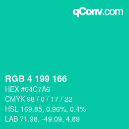 Color code: RGB 4 199 166 | qconv.com
