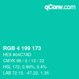 Color code: RGB 4 199 173 | qconv.com
