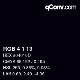 Color code: RGB 4 1 13 | qconv.com