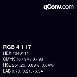 カラーコード: RGB 4 1 17 | qconv.com