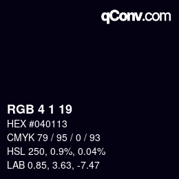 カラーコード: RGB 4 1 19 | qconv.com