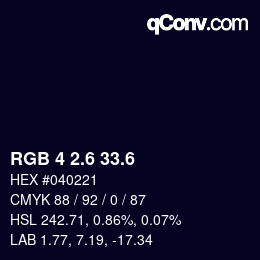 カラーコード: RGB 4 2.6 33.6 | qconv.com