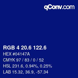 カラーコード: RGB 4 20.6 122.6 | qconv.com