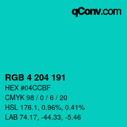Color code: RGB 4 204 191 | qconv.com
