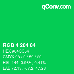カラーコード: RGB 4 204 84 | qconv.com