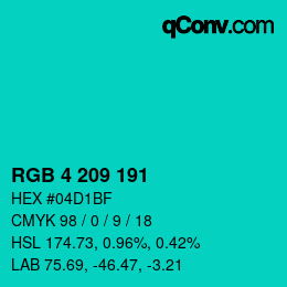 カラーコード: RGB 4 209 191 | qconv.com