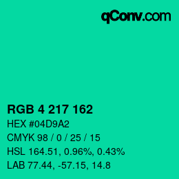 カラーコード: RGB 4 217 162 | qconv.com