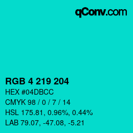 Color code: RGB 4 219 204 | qconv.com