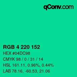 Color code: RGB 4 220 152 | qconv.com