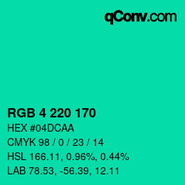 颜色代码: RGB 4 220 170 | qconv.com