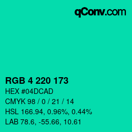 Color code: RGB 4 220 173 | qconv.com