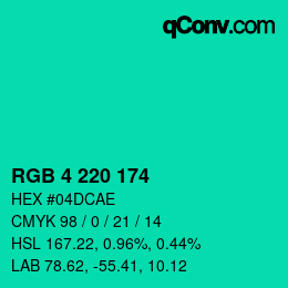 Color code: RGB 4 220 174 | qconv.com