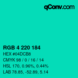Color code: RGB 4 220 184 | qconv.com