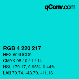 Color code: RGB 4 220 217 | qconv.com
