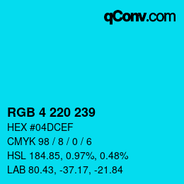 カラーコード: RGB 4 220 239 | qconv.com