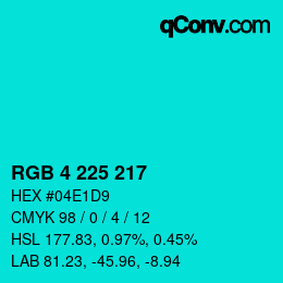 Color code: RGB 4 225 217 | qconv.com