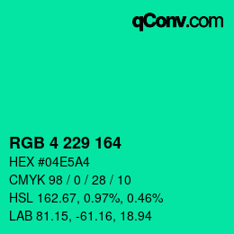 Color code: RGB 4 229 164 | qconv.com
