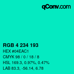 カラーコード: RGB 4 234 193 | qconv.com
