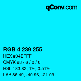 Color code: RGB 4 239 255 | qconv.com
