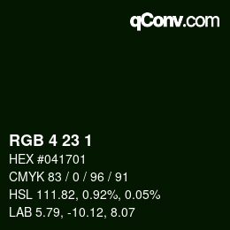 カラーコード: RGB 4 23 1 | qconv.com