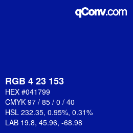 Color code: RGB 4 23 153 | qconv.com