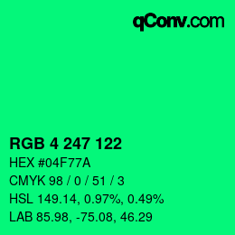 Color code: RGB 4 247 122 | qconv.com