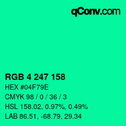 Color code: RGB 4 247 158 | qconv.com