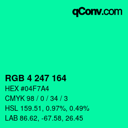 Color code: RGB 4 247 164 | qconv.com